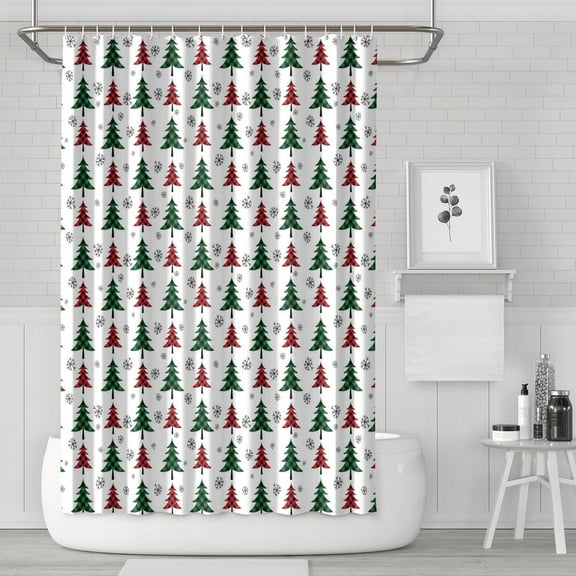 Christmas Tree Shower Curtain Merry Christmas Shower Curtains for Bathroom Winter Holiday Xmas Seasonal Home Decor Waterproof Fabric with Hooks 72x72 Inch