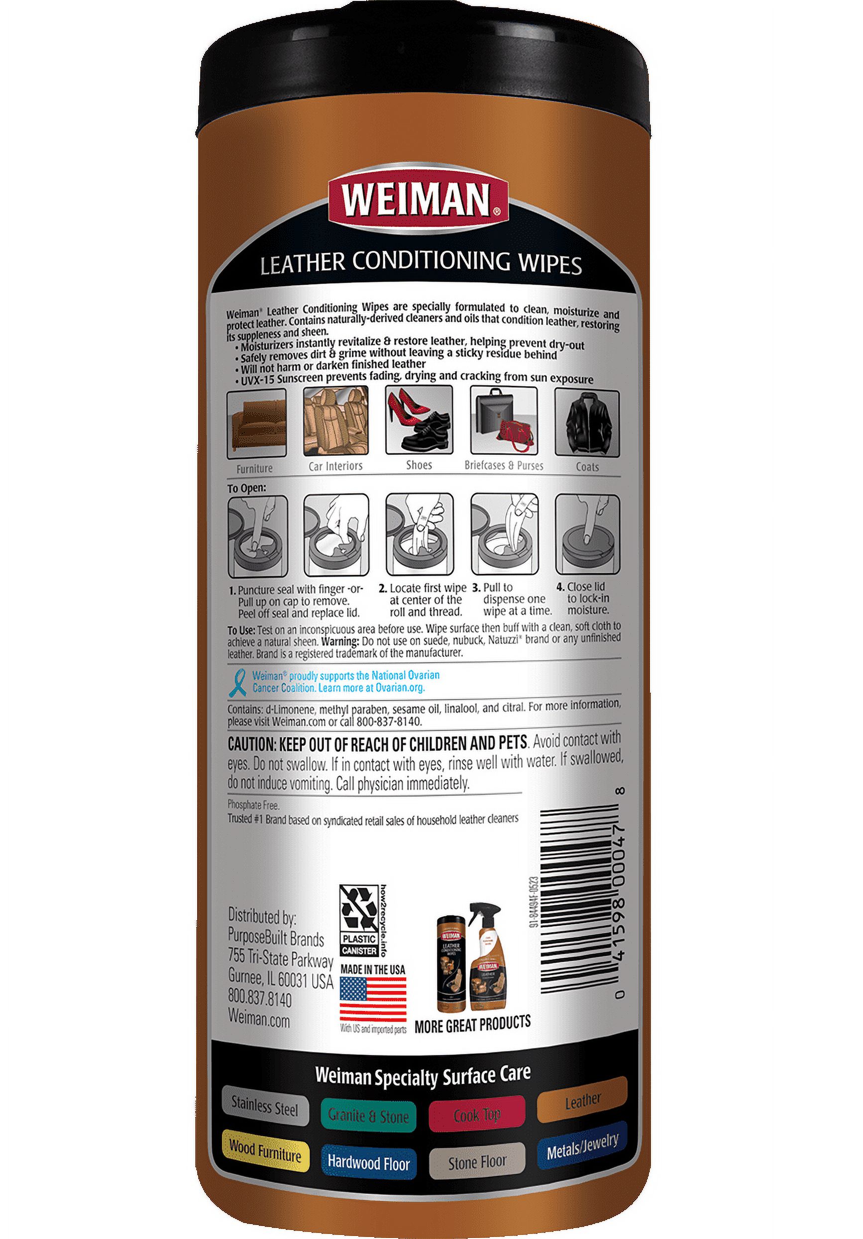 Weiman 3-1 Leather Cleaner, Conditioner & Protector Wipes, 30 Count - image 2 of 10