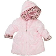 Baby Girls' Plush Smocked Animal Trim Jacket
