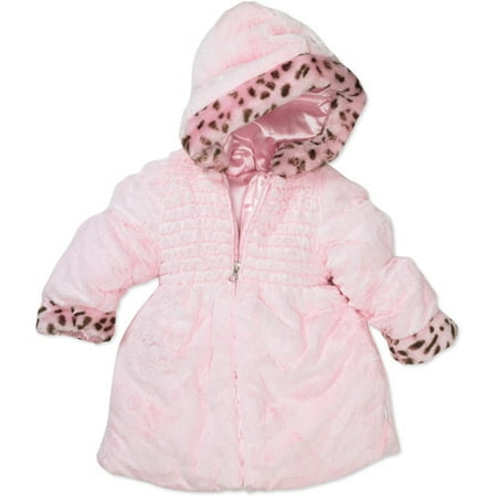 Baby Girls' Plush Smocked Animal Trim Jacket