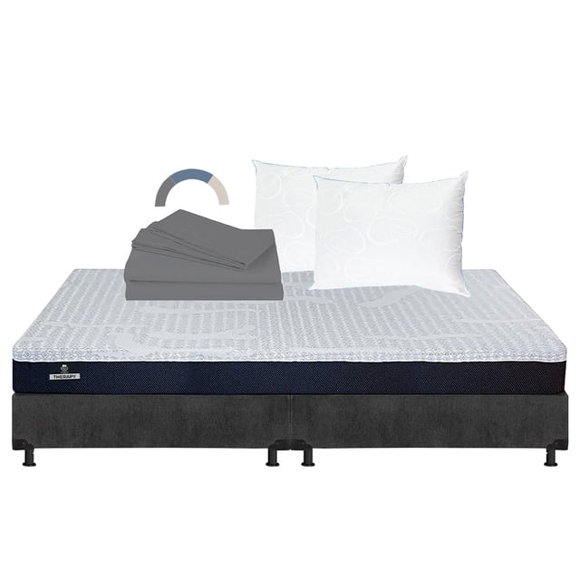 Colchon King Size Therapy+Box Base Cama +Almohada Oso 2+Sabanas Basic