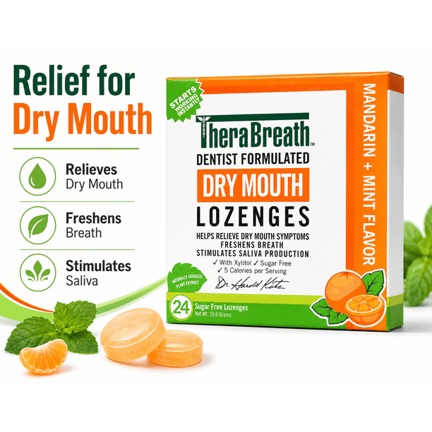 TheraBreath Dry Mouth Lozenges Mandarin Mint 24 Count 2 Pack