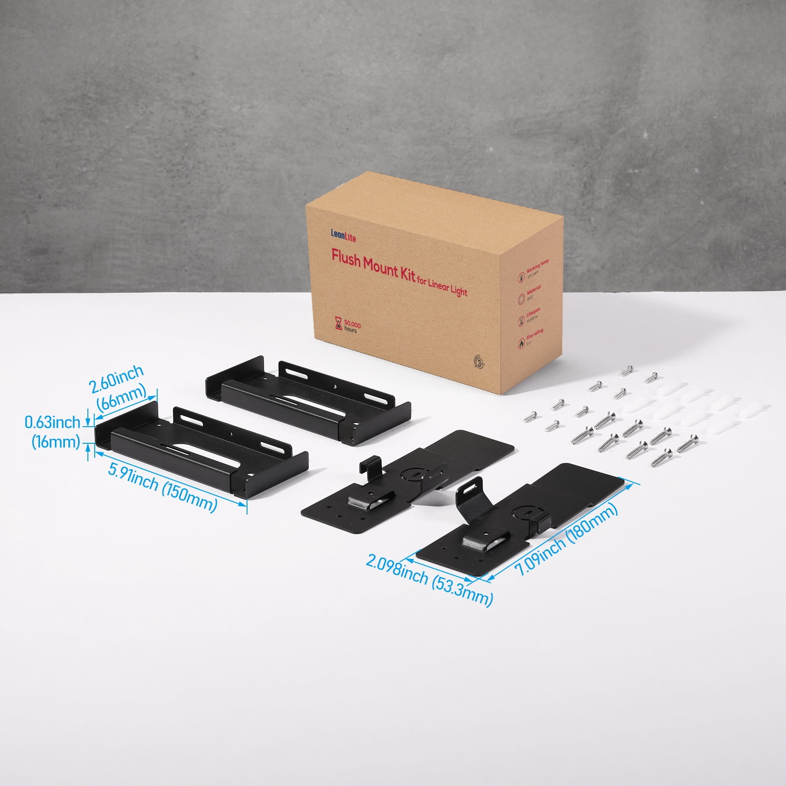 Ceiling Mount Kit for LED Linear Lights, Commercial Grade SPCC Steel Bracket for Single Fixture Installation, ONLY for LEONLITE Linear Lights