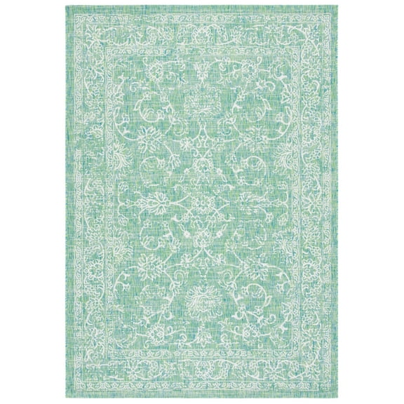SAFAVIEH Courtyard Darin Botanical Indoor/Outdoor Area Rug, Green/Ivory, 6'7" x 9'6"