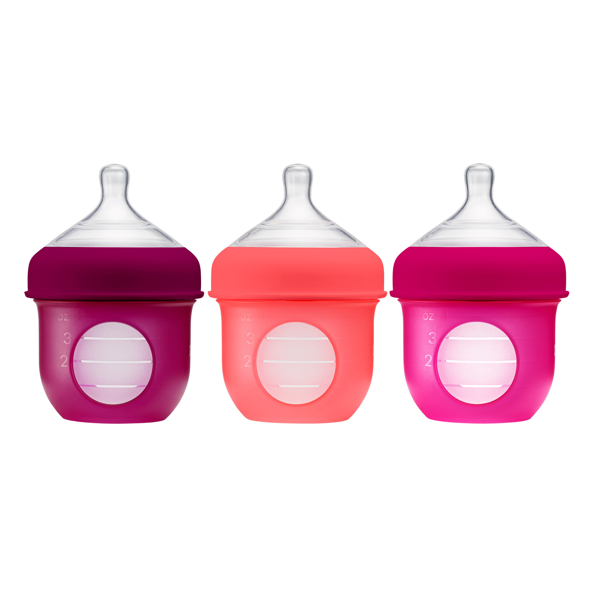 Boon Nursh Silicone Baby Feeding Bottles Pink Multi Pack 4 Oz 3 Pk