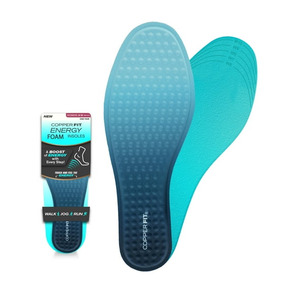 Copper Fit® Energy Foam Insoles, Rebound Cushion, Anti-Impact & Fatigue, Women’s Size 6-10