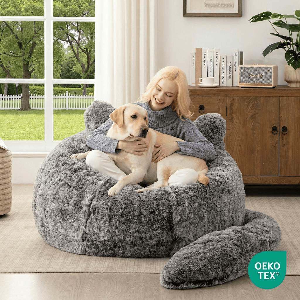 Ebenchico 3.6ft Cat Shaped Bean Bag Chair for Adults Teens Kids, Giant Faux Fur Plush Beanbag Chairs with Filler, Black