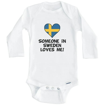 

Someone In Sweden Loves Me Swedish Flag Heart One Piece Baby Bodysuit (Long Sleeve) 0-3 Months White