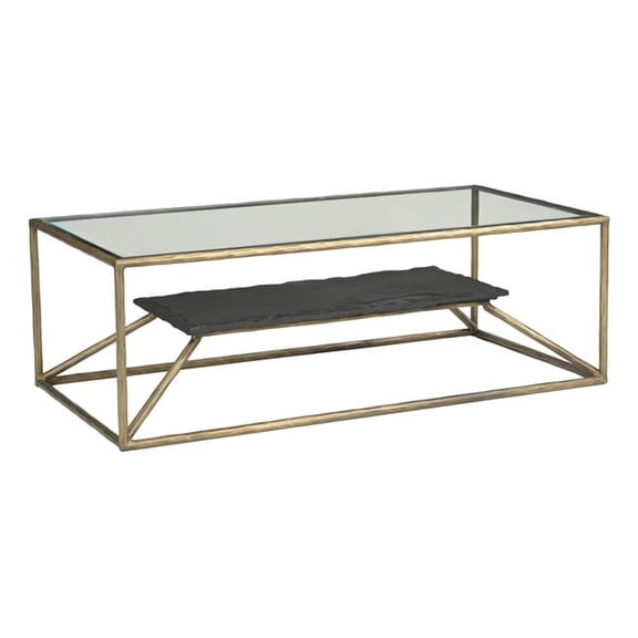 ZUO Ranol Glass-Top and Iron Frame Coffee Table in Brass