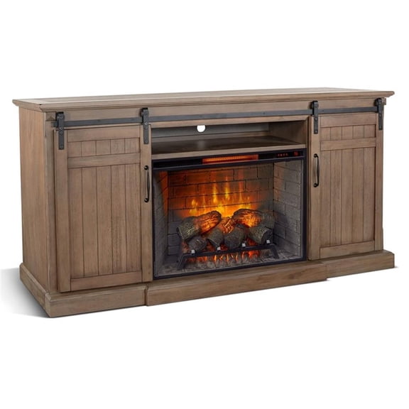 Sunny Designs 78" Barn Door Media Console with Electric Fireplace