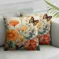 thumbnail image 3 of Acheng Fall Thanksgiving Floral Pillow Covers Orange Flower Butterflies Throw Pillow Case Set of 2 Autumn Decorative Pillow Cover Cushion Cover for Home Couch Sofa Livingroom 24x24in, 3 of 7