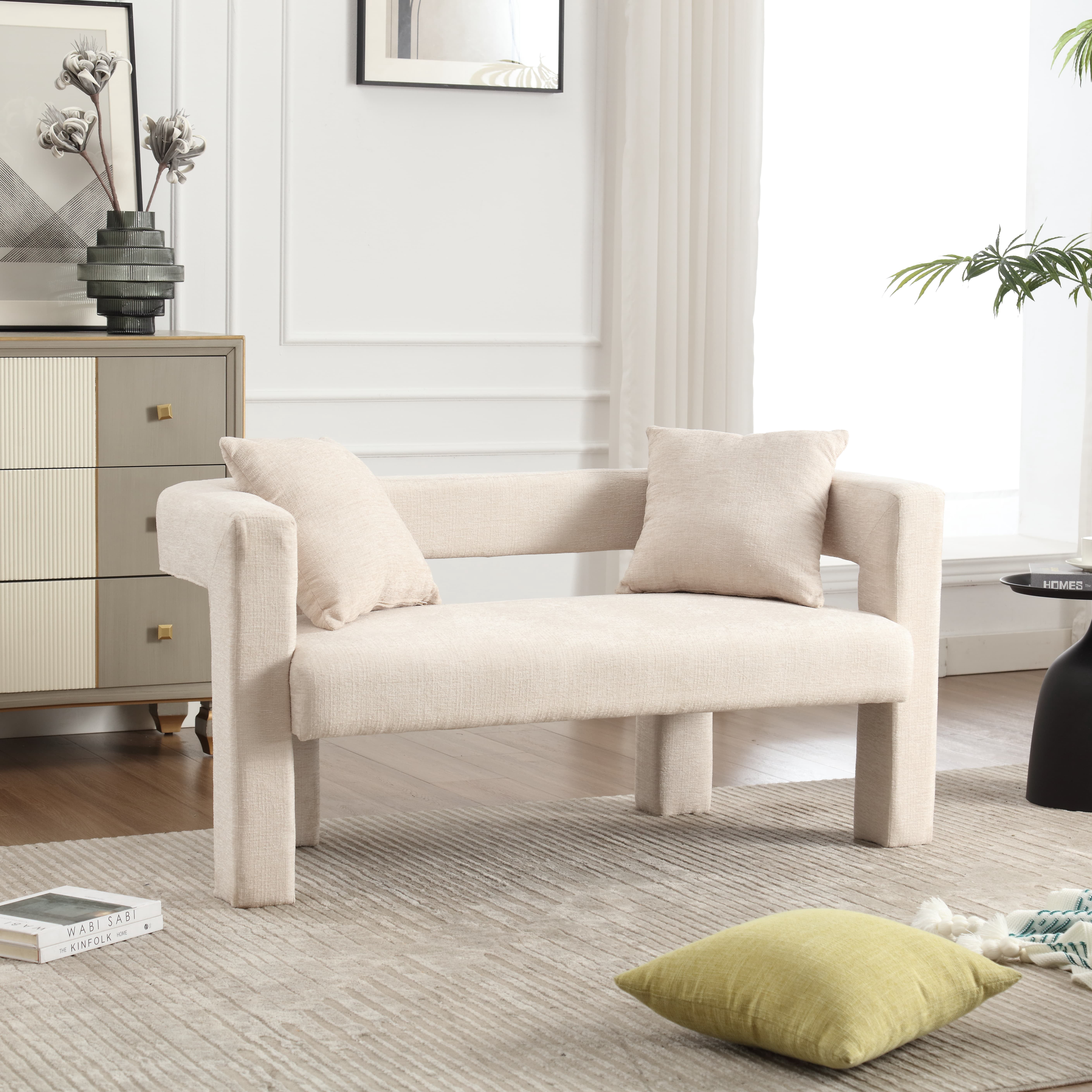 MAYEERTY Modern Chenille Loveseat Sofa , Comfy Upholstered 2-Seater Sofa, Small Loveseat Accent Couch for Living Bedroom Leisure Areas (Beige)