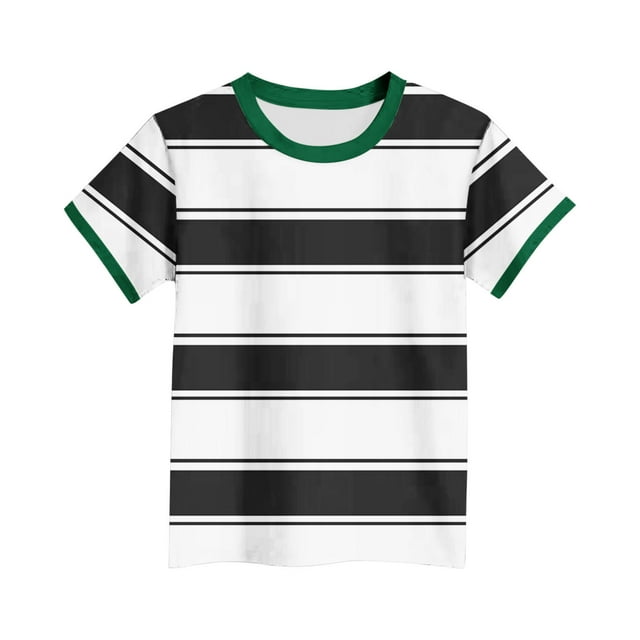 HaiMao T-Shirt pour Garçons à Manches Courtes Uni Classique d'Été Décontracté à Rayures Blanc 5-6 Ans