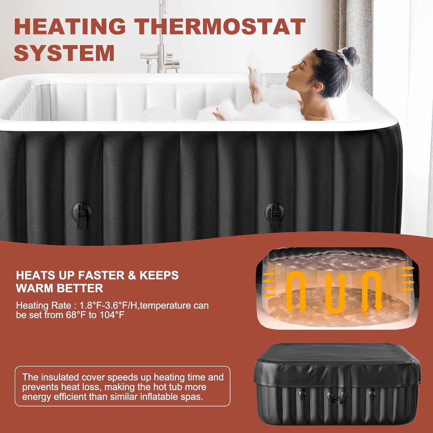 MOPHOTO 2-4 Person Inflatable Hot Tub Square Portable Blow up Hot Tub Leak-Proof PVC Outdoor Spa with 120 Air Jets Insulated Cover Heater Pump(60"*60"*25")