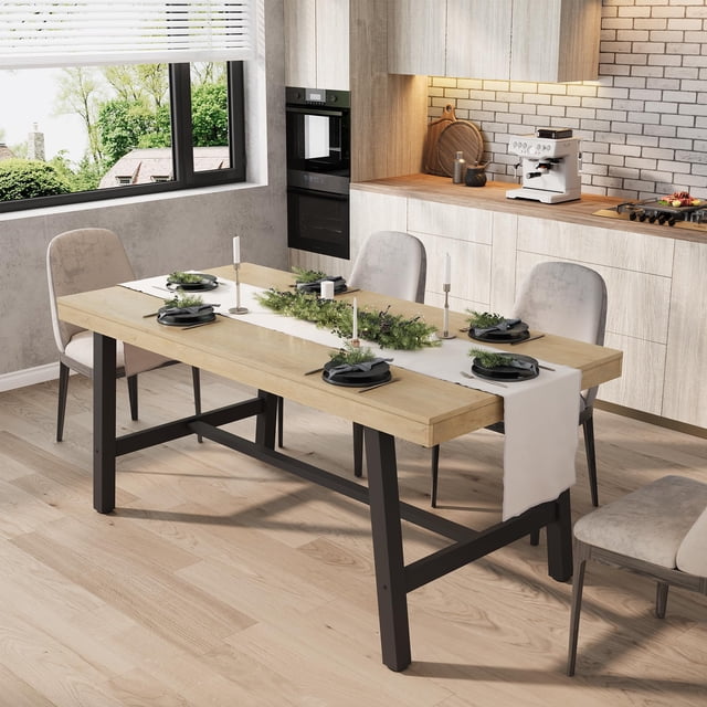 Towallmark 63 Inch Dining Table for 4-6 People, Rectangular Wood Tabletop with Heavy-Duty Metal Legs, Industrial Rustic Kitchen Dining Room Table, Easy to Assemble (Natural )