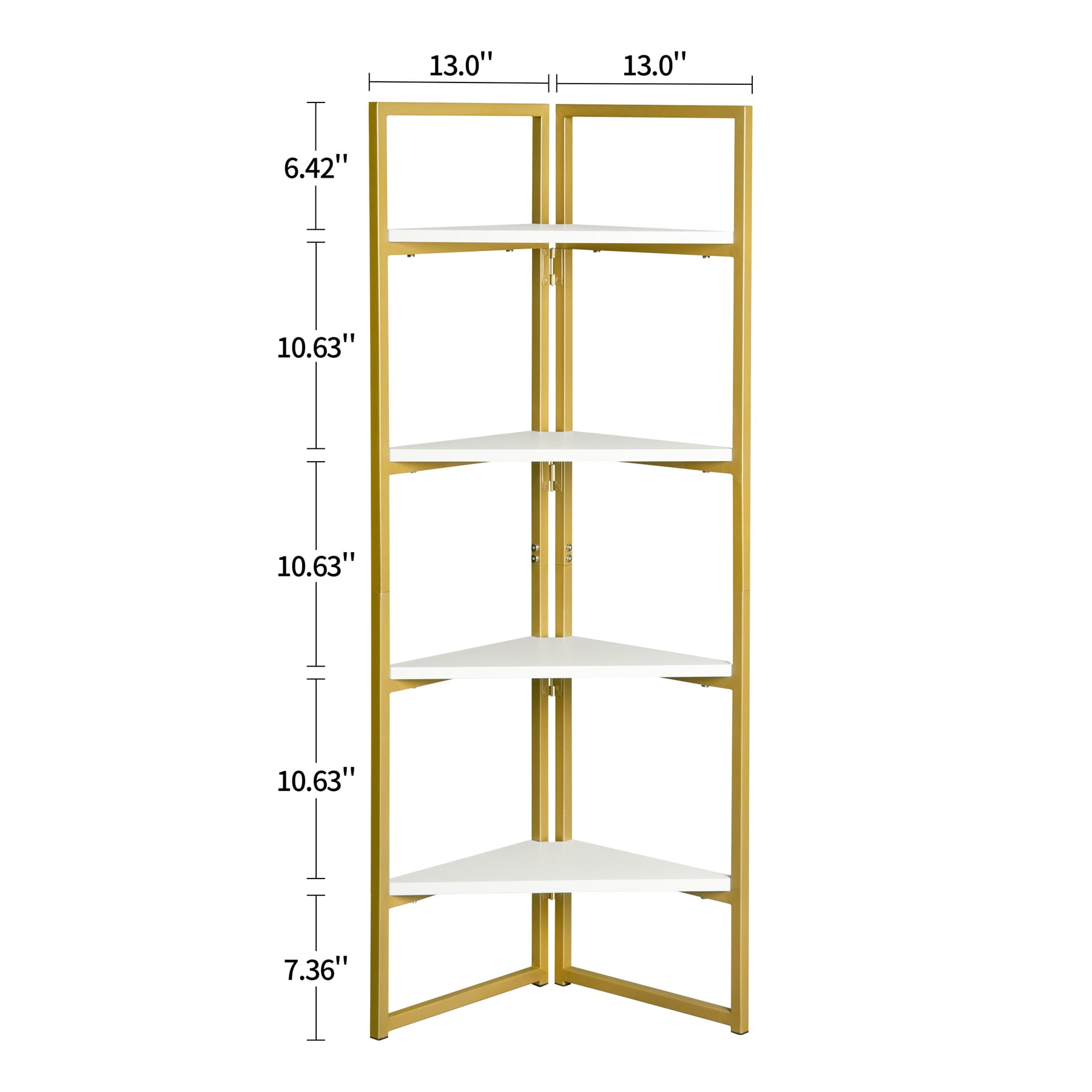 Yardi Yard White&Gold 4-Tier Corner Shelf, Wood and Metal Open Standing Storage Bookshelf Bookcase Yardi Yard White&Gold 4-Tier Corner Shelf, Wood and Metal Open Standing Storage Bookshelf Bookcase