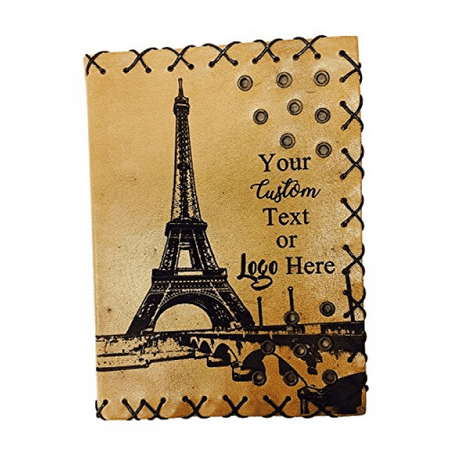 Custom Laser Engraved Personalized Genuine Tan Leather Journal or Sketchbook with Eyelet Holes & Stitching