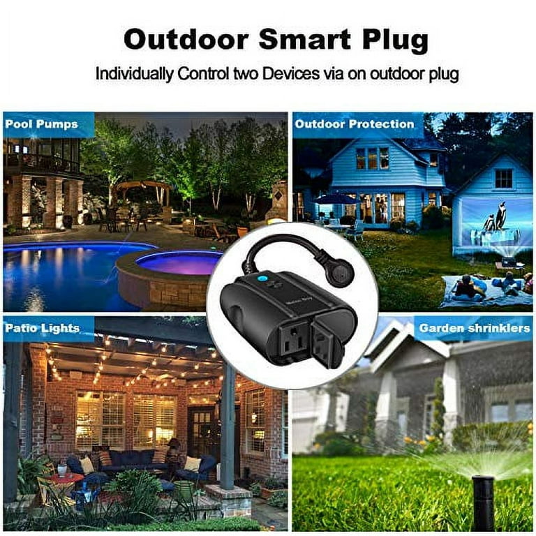 OOWOLF Outdoor Smart Plug with 2 Sockets, IP64 Waterproof WiFi