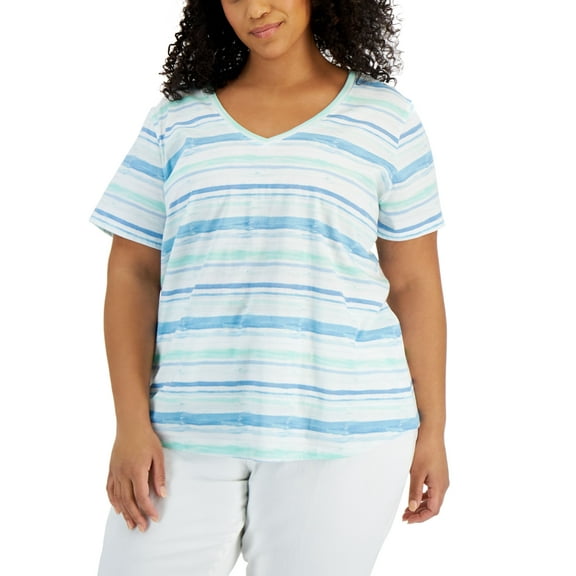 Style & Co Plus Size Cotton Striped Tee Horizon Camas 3X