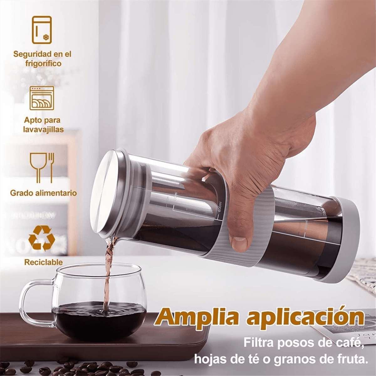 Cold Brew Coffee Maker Jar Pitcher 800ML Stainless Steel Filter with Cup Brush Cold Brew Pitcher