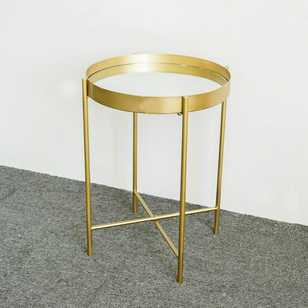 Julam 19 Round End Table Gold Metal Frame Circle Mirrorred For Livingroom Bedroom Com Julam 19 Round End Table Gold Metal, Mirrored End Table Round