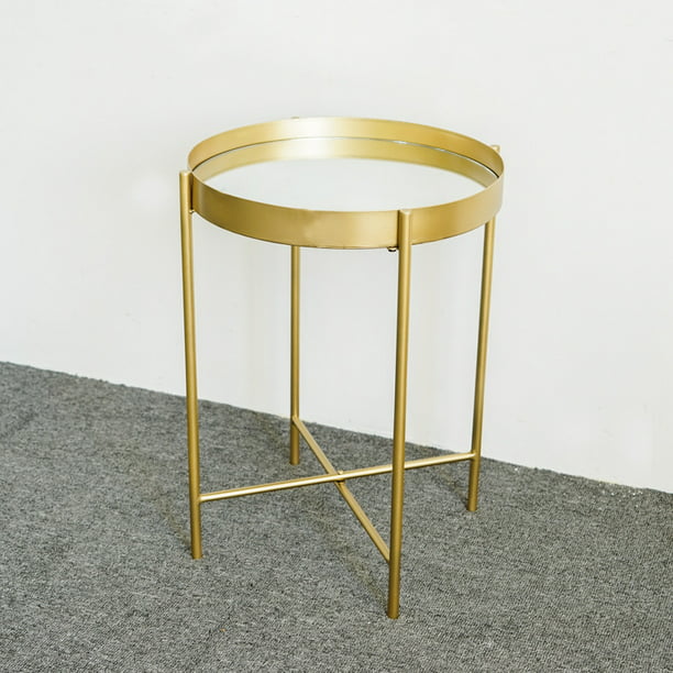 19 Round End Table Gold Metal Frame, Circle Mirrored End Table
