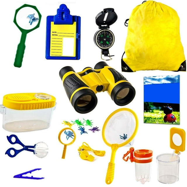 Kit de exploración al aire libre: atrapa insectos con binoculares, brújula, lupa, red para mariposas, set de exploración para aventureros, regalos para niños y niñas.