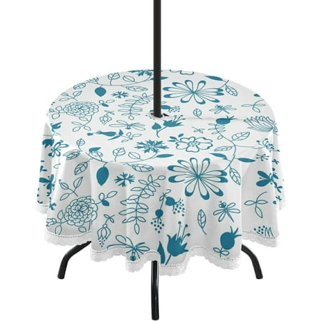 

SKYSONIC Peony Flower Round Tablecloth 60 Waterproof Outdoor Tablecloth with Umbrella Hole and Zipper for Kitchen Dining Picnic Party Home Decor