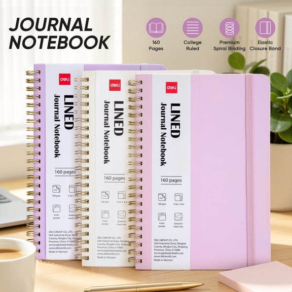 Deli Linded Spiral Journal Notebooks,A5 College Ruled Hardcover Spiral Journal,3 Pack 160 Pages Writing Notebook, 5.5" x 8" Spiral Bound Notebook