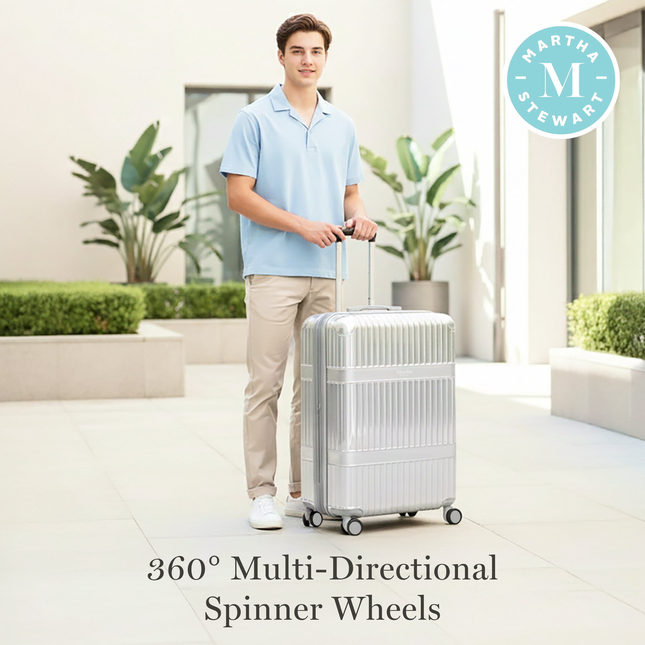 Martha Stewart The Bedford 30 Inch Rolling Luggage, Hardshell Suitcase with Spinner Wheels, Silver