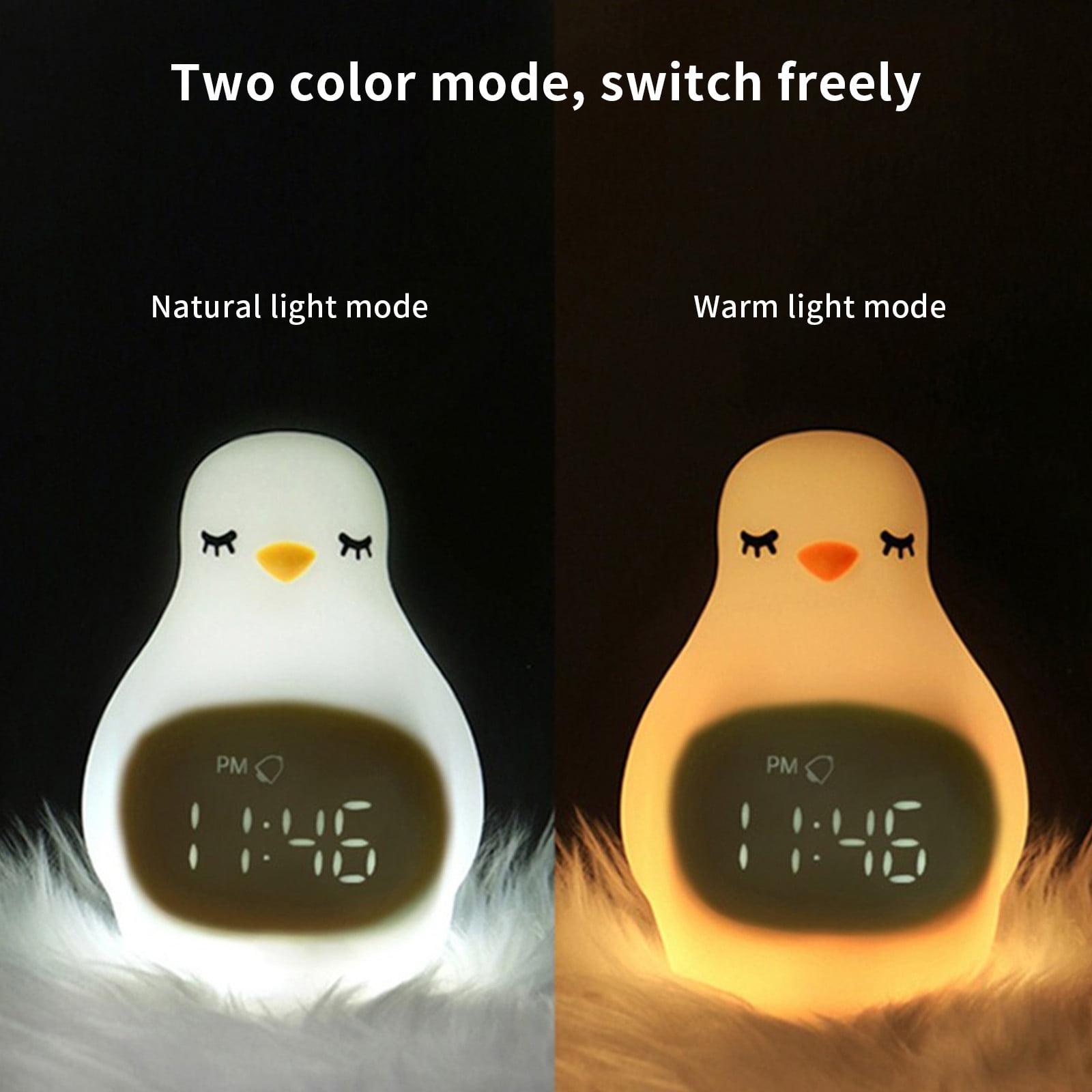 Home RNLUGM Led Alarm Clock Super Cute Penguin Pat Light Multi-function Usb Rechargeable With Night Light Student Snooze Alarm Clock