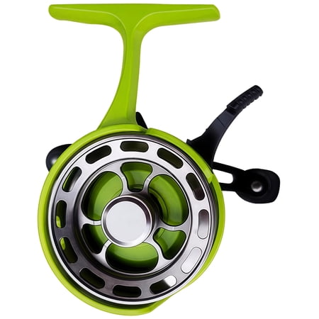Inline Ice Fishing Reel Green Left-Handed 2.6 In (6.6 Cm) Aluminum Alloy With Metal And Plastic Construction Anti-Slip Handle High Foot Seat 3+1 Bearing 3.2:1 Gear Ratio
