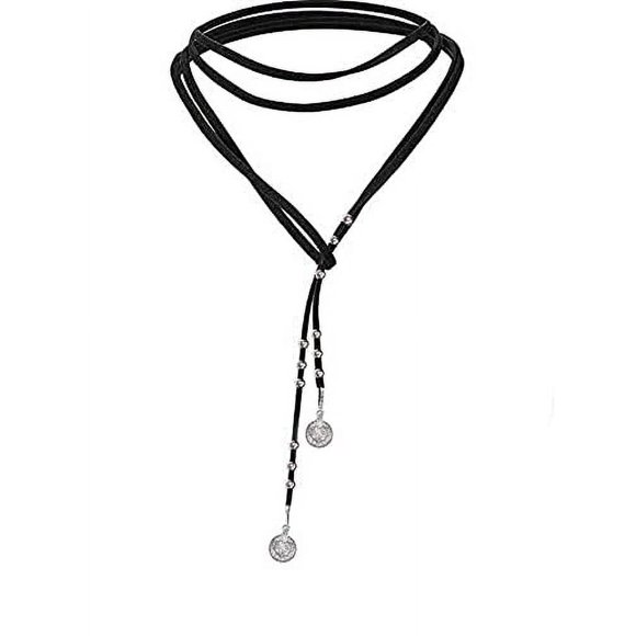 Kercisbeauty Boho Brown Wrap Velvet Choker Long Chain Tassels Necklace for Women (Black)