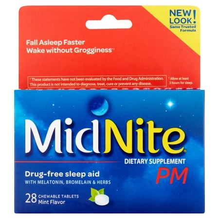MidNite PM Drug-Free Sleep Aid Dietary Supplement Mint Flavor Chewable Tablets, 28