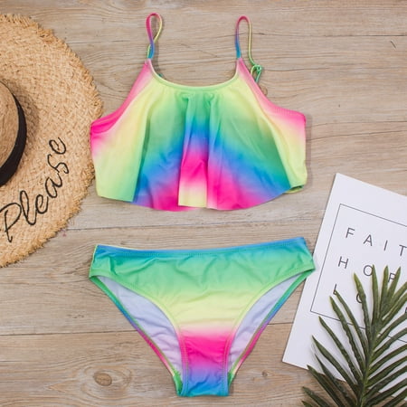 

Leutsin Girls Floral Printing Bathing Suits Rainbow Two Piece Swimsuits