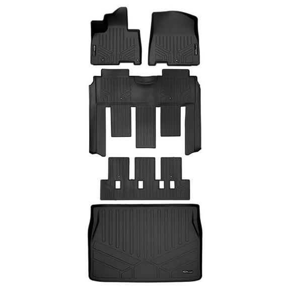 Kramer America SA0556-B0730-C0730-D0556 All Weather Protection 3 Row Floor Liners & Cargo Liner Behind the 2nd Row Seats for 2022-2025 Kia Carnival, Black