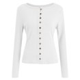 thumbnail image 4 of YDFCWXW Womens Slim Fitted Cardigan Long Sleeve Y2K Ribbed Tops Button Down Shirts White, XL, 4 of 6