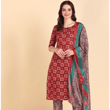 Womne's Cotton Printed Kurti and Pant with Dupatta