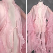 Yvsxxv Pink Sheer Chiffon Open Front Long Sleeve Hanfu Outer Cardigan Dress