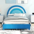 thumbnail image 4 of Gymax Kids Twin Platform Bed Frame Upholstered Twin Size Bed w/ Wooden Slats Support Blue, 4 of 10