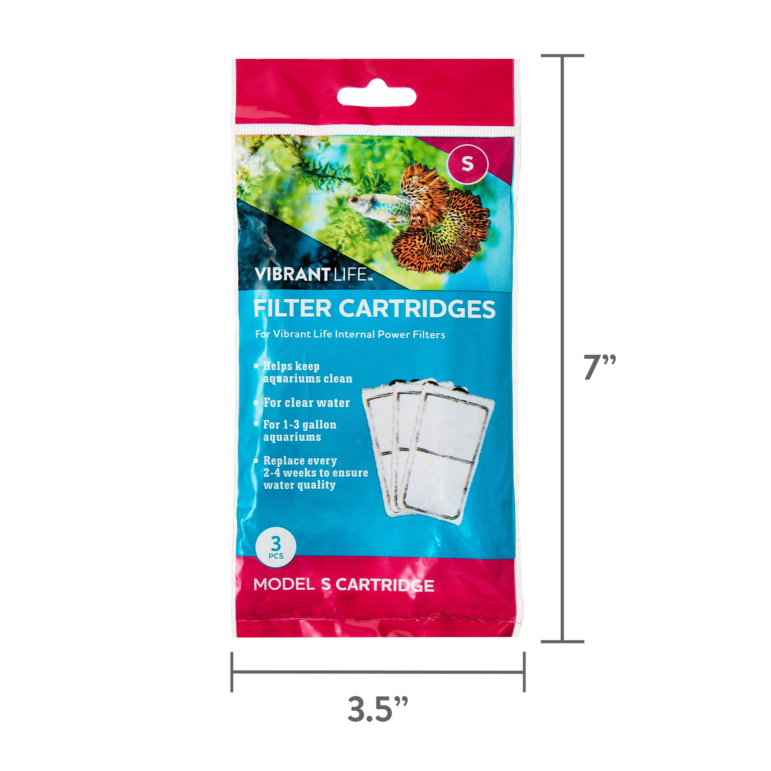 (3 pack) Vibrant Life Filter Cartridges, for 1-3 Gallon Aquariums, 3 Count