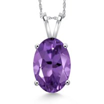 Gem Stone King 14K White Gold Purple Amethyst Pendant Necklace for Women | 7.00 Cttw | Gemstone February Birthstone | Oval 14X10MM | With 18 inch Chain