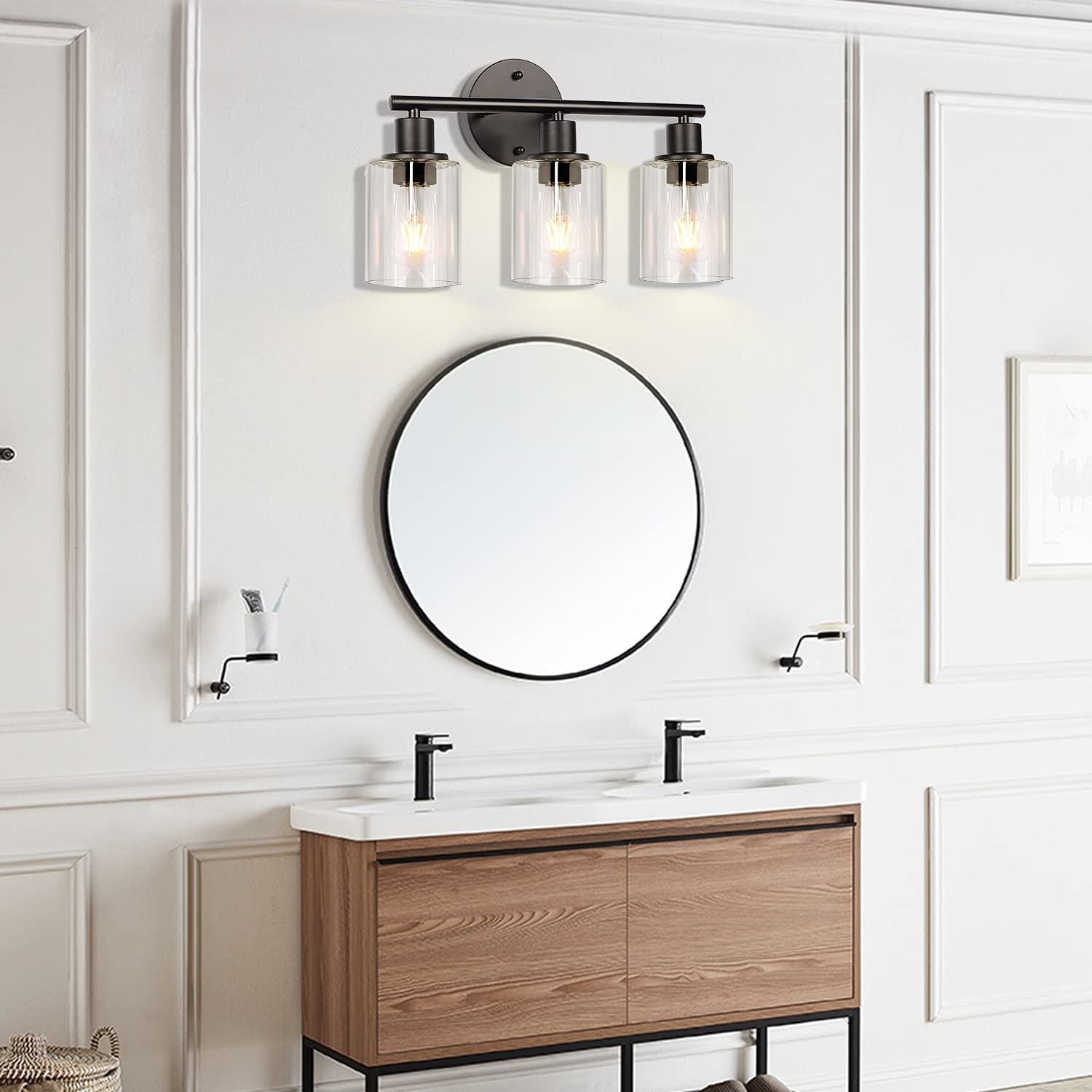 小物などお買い得な福袋 Hamilyeah Black Bathroom Light Fixtures Over Mirror Vanity  Lights for Industrial Sconces Wall Lighting with Champagne Gla 