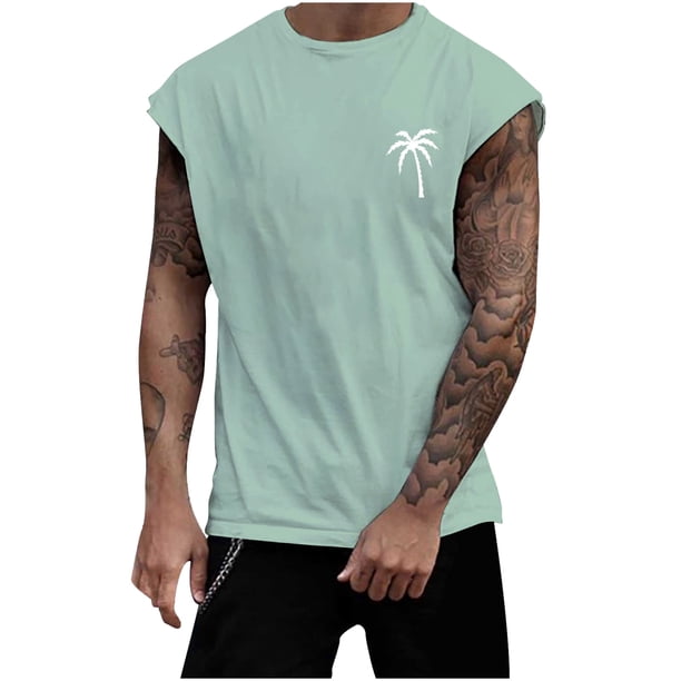 Playeras Lisas Para Hombre, Camiseta De Manga Corta Sin Mangas Para Deportes Al Aire Libre, De Verano, Para Hombre, Con Estampado De Cocotero