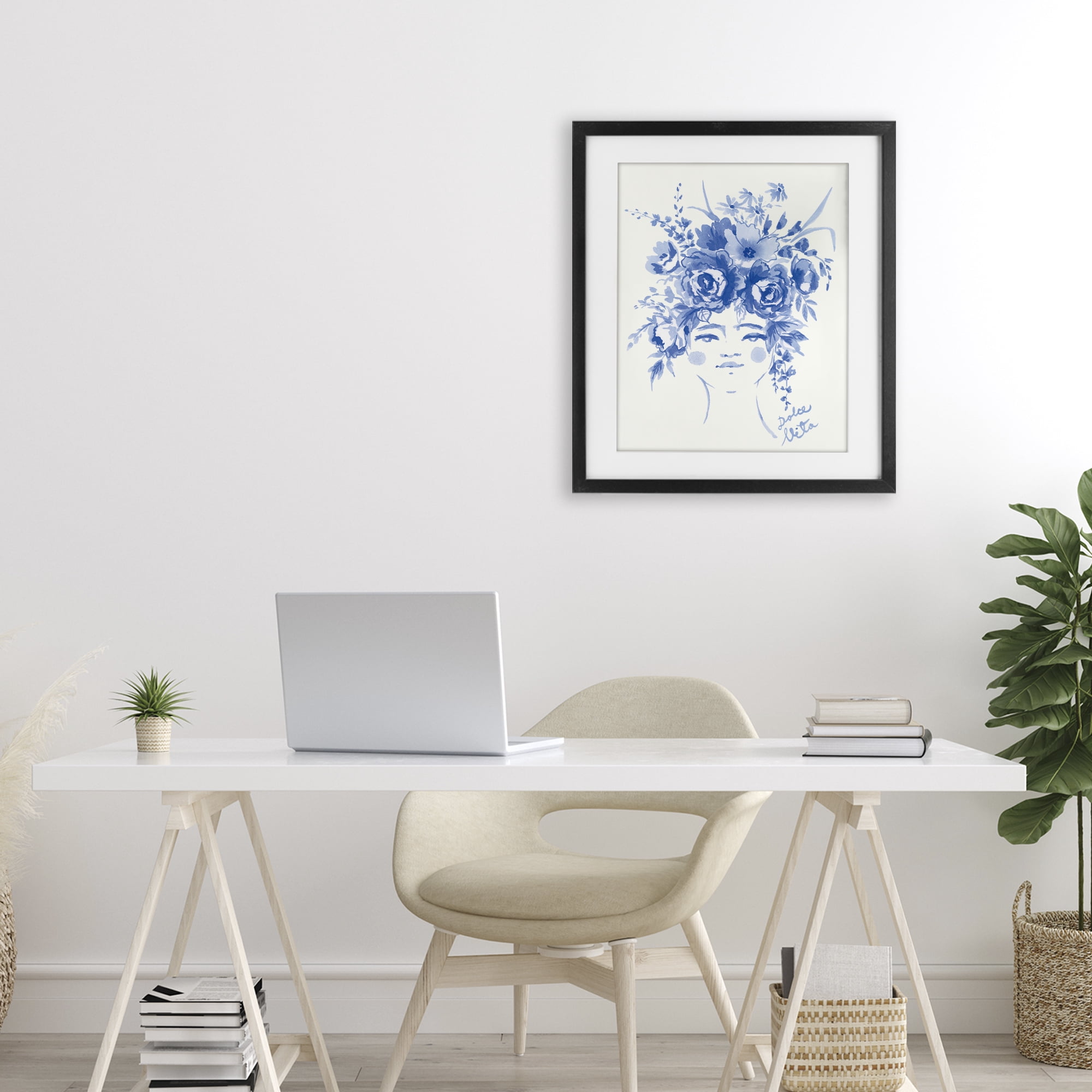 Stupell Industries Dolce Vita Woman with Roses Black Framed Print Under Glass, design by Karolina Sato