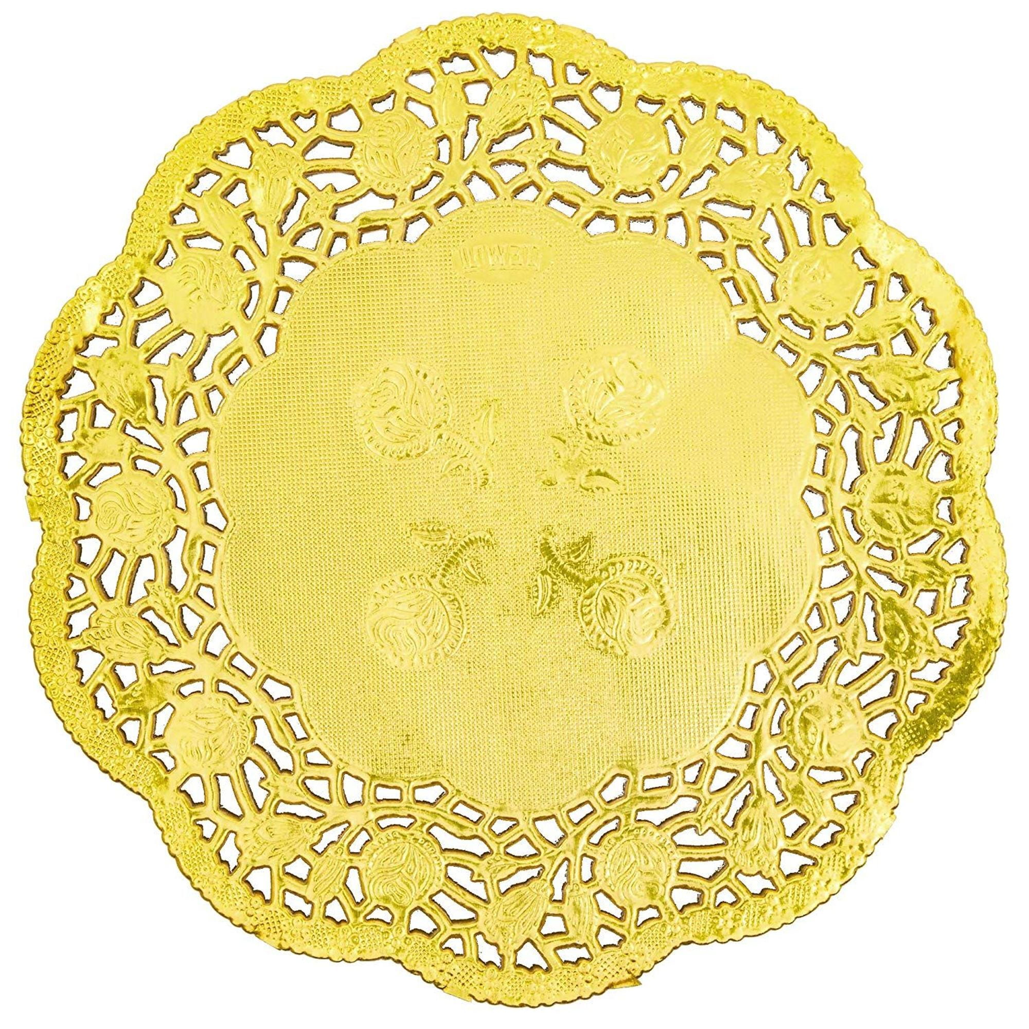 200 Piece Metallic Gold Round Shape 6" Paper Doilies Lace Placemats for