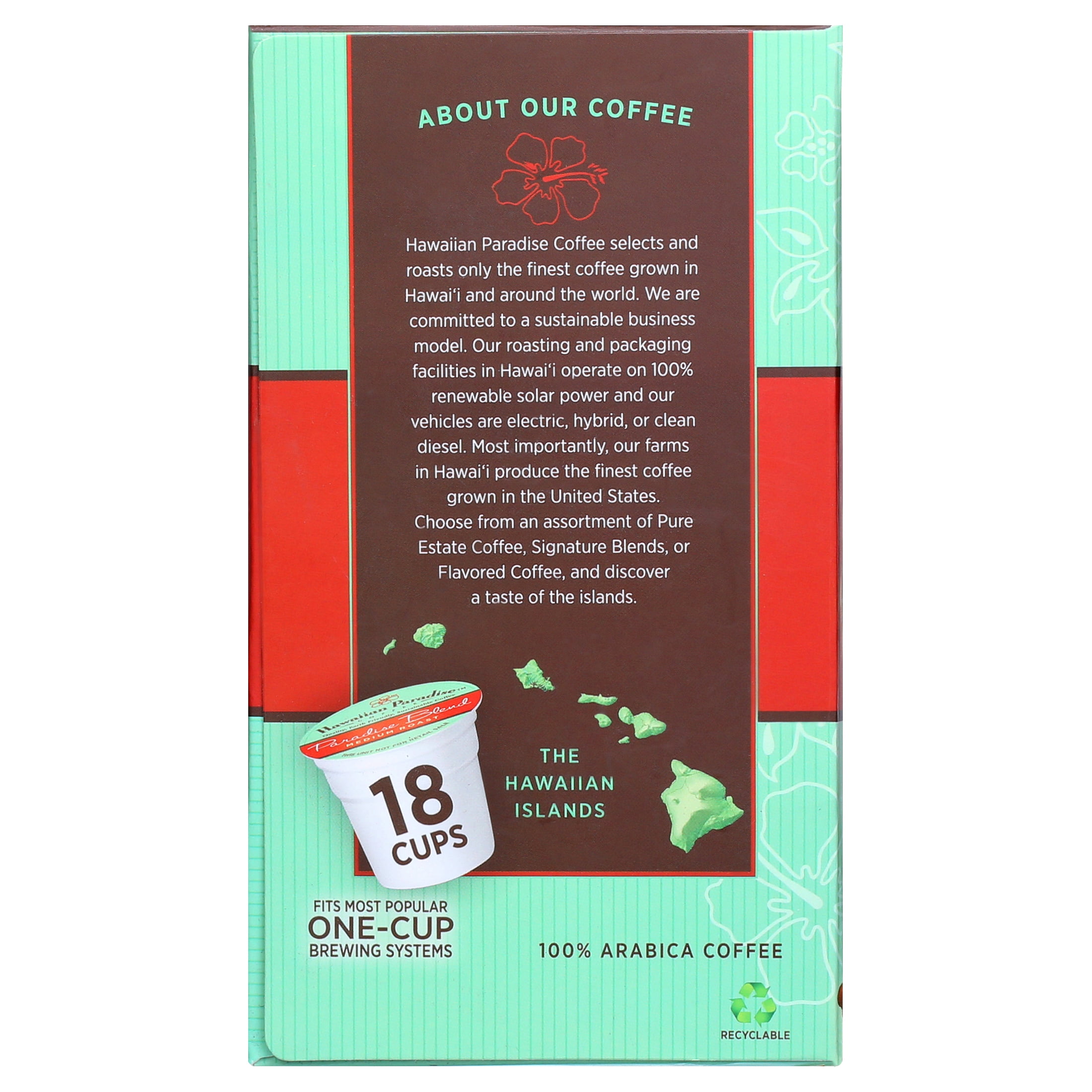 Hawaiian Paradise Coffee Paradise Blend Single Serve Cups - 18 Count - Medium Roast from 100% Arabica Beans - Compatible with Keurig K-Cup Brewers