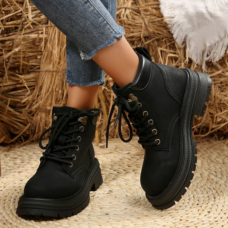 Black Booties TKYCMSUAKI Steel Toe Boots for Women Sole Combat