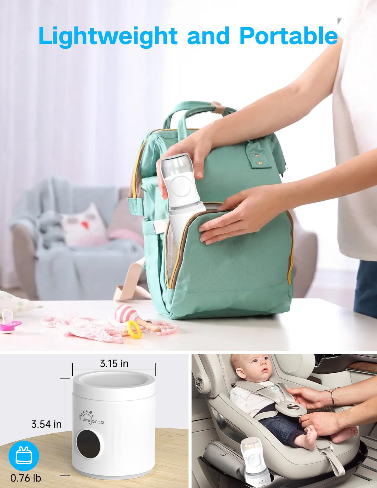 Bottle Warmer, Portable Bottle Warmer for Travel with 4 Adapters, LED Real-time Display & Rechargeable & Precise Temperature Control Travel Bottle Warmer for All Bottles Breastmilk & Formula