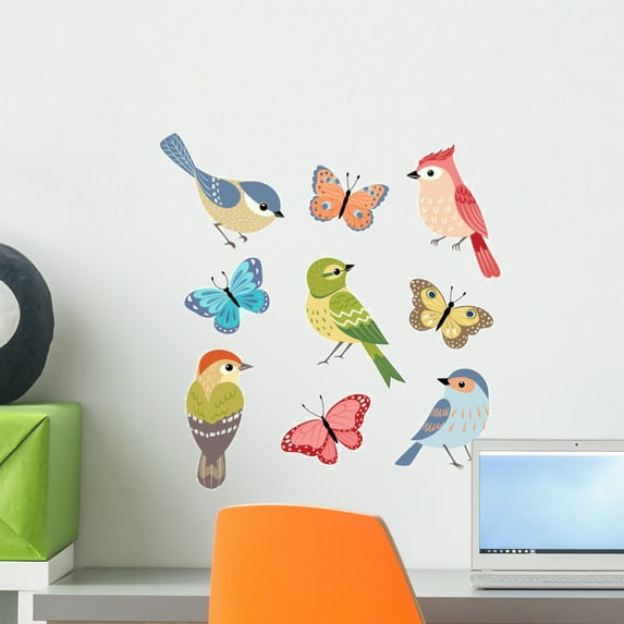 Colorful Birds Wall Decal Sticker Set Wallmonkeys Individual Peel and Stick Graphics on a (18 in H x 18 in W) Sticker Sheet WM502584